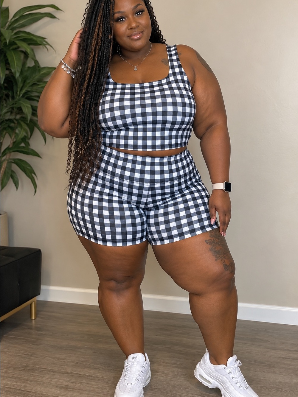 Old Navy Black and White Gingham Bike Shorts
